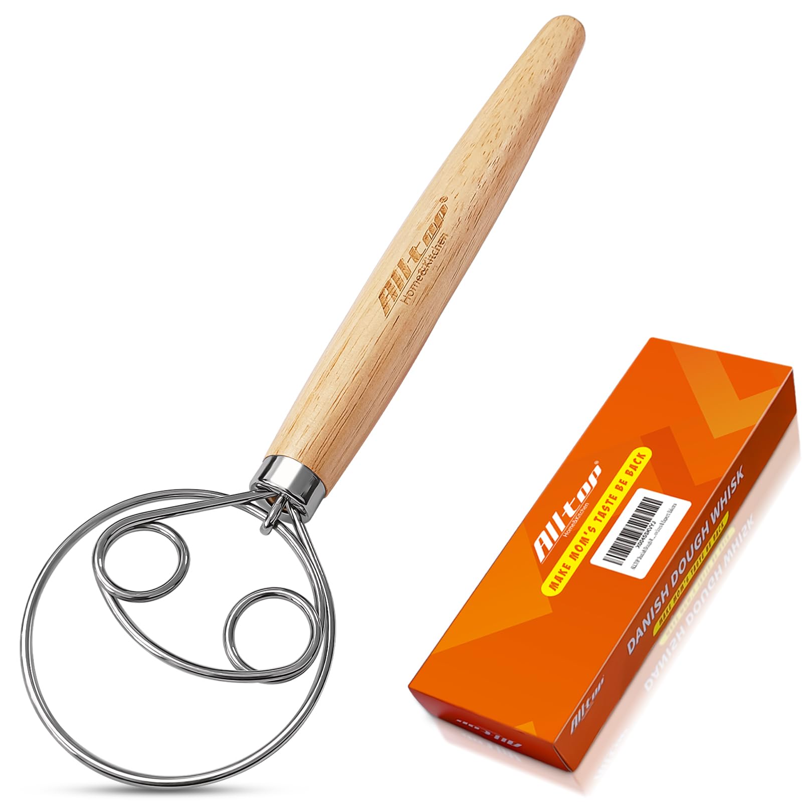 Photo 1 of ALLTOP Danish Dough Whisk - Ultimate Dutch Mixer Hand Utensil with Stainless Steel Dough Hook - Essential Sourdough Stirring Stick for Perfect Bread Making Tool