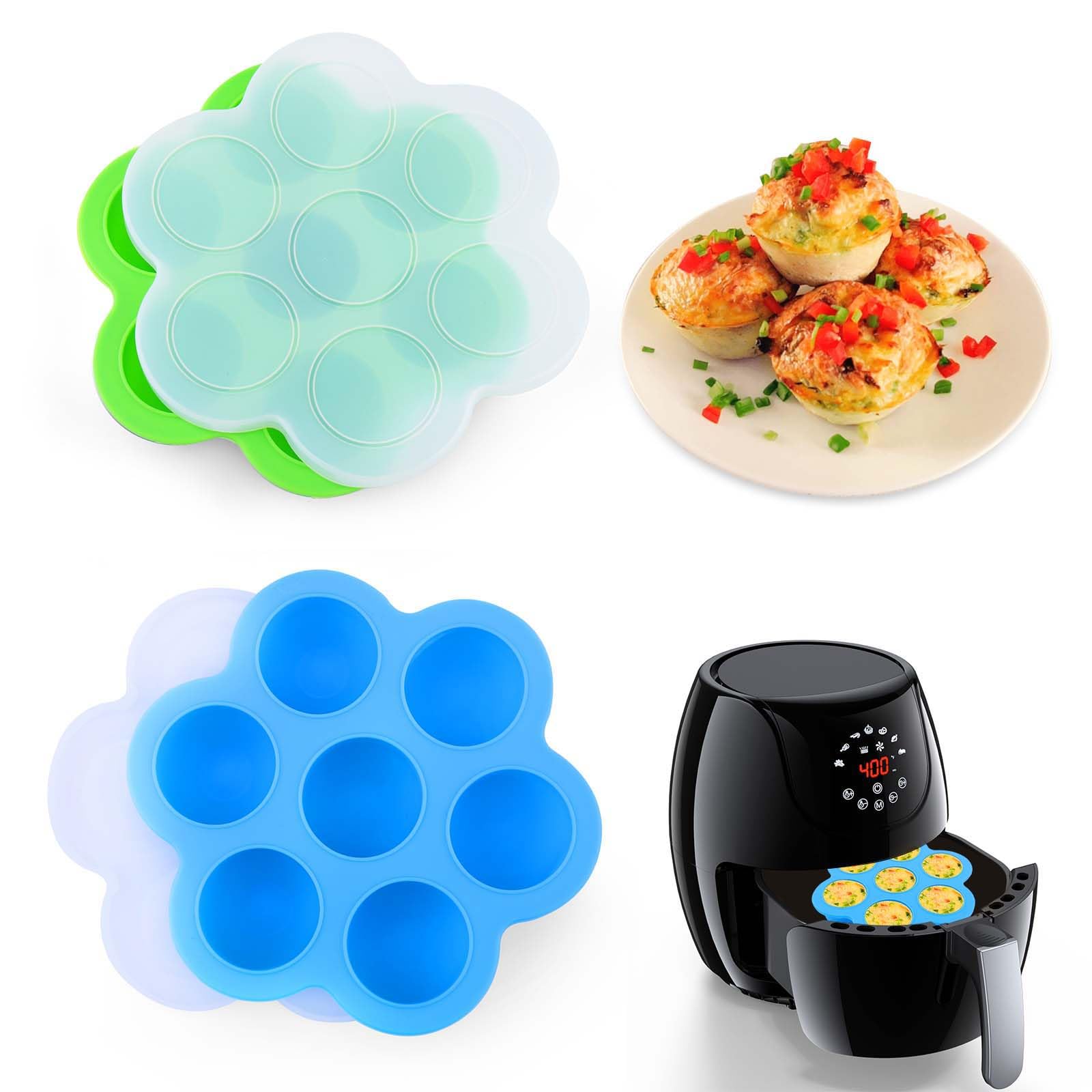 Photo 1 of XANGNIER Silicone Air Fryer Egg bite Mold with Lid-Alternative to Sous Vide Bite Maker,Air Fryer Accessories,2 Pack