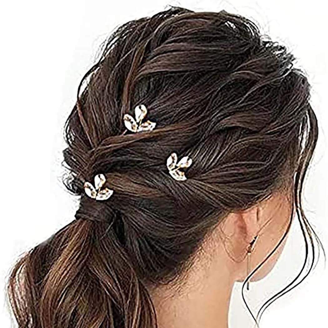 Fairvir Bride Wedding Hair Pins Silver Glitter Rhinestones Hairpins Bridal Hair Accessories for Women and Girls(Pack of 3)(Gold)