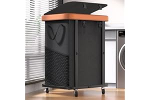ALENTAR 150L (40 Gal) Large Fashion Laundry Basket with Wheels, Leather Patchwork Rolling Hamper Carts, Sturdy Metal Frame, Removable Washable Bag, Tall Clothes Sorter for Bedroom, Laundry Room - Black