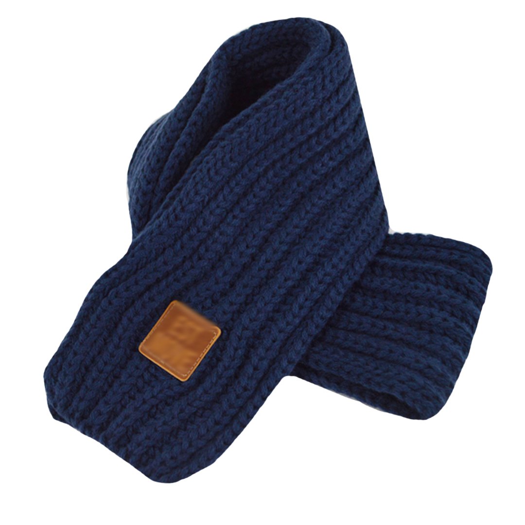 AiSi Kids Solid Color Soft Warm Knitted Scarf Navy Blue