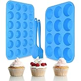 Helpcook Silicone Muffin Pan Cupcake Set – Non-Stick 12 Cups and Mini 24 Cups,Silicone Baking Molds,BPA Free Muffin Tin with 1 Spatula & 1 Oil Brush (blue)
