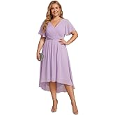 Ever-Pretty Plus Women's High Low Plus Size Cocktail Wedding Guest Dresses | Short Sleeve, Empire Waist, Plus Size Bridesmaid Dress, Plus Size Formal Dresses, Frosted Lilac US24