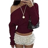 MakeMeChic Women's Cropped Sweaters Long Sleeve Off The Shoulder Sweater Y2k Going Out Tops