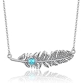 BETHZA Feather Necklace for Women Sterling Silver Genuine Turquoise Moonstone Larimar Western Pendant Navajo Jewelry Gift for Christmas Valentine
