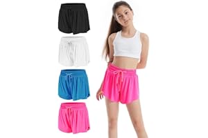 Celfaeree 3-4 Packs Girls Flowy Butterfly Shorts Athletic 2 in 1 Running Active Skirt Shorts, Workout Short for Kids Teens