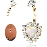 AROWRO Belly Button Ring Titanium Gold Sliver Hypoallergenic 14G Triangle Belly Button Piercing 10mm Barbell for Women With Cubic Zircon Opal