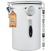 Veken Coffee Canister, 39OZ Large, Airtight Stainless Steel Food Storage Container for 2.2lbs Coffee Beans, Ground, Sugar, Tea, Flour, Cereal, Kitchen Bar Accessories with Date Tracker & Scoop, White