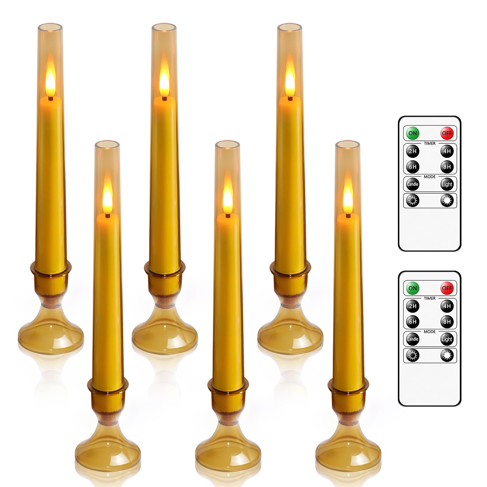 Photo 1 of Sasigeiaa Flameless Taper Candles,with Remote and Timer Flickering Flameless Candles,6 Pack Led Candles,with Base Battery Operated Candles? Taper Candles for Home, Wedding, Party (Gold)