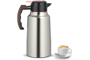 2 Litre Insulated Coffee Jug & Thermal Carafe, Stainless Steel Vacuum Flask with One-Touch Lid for Long-Lasting Heat & Cold R