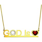 Uplift Us Marketplace God is Heart Love Pendant Necklace 18K Gold Plated Stainless Steel Cubic Zirconia Stones Adjustable Chain High Polished Finish Inspirational Faith Necklace For Women Gift Idea