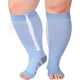 Ancrina Plus Size Zipper Compression Socks Women Support Socks Open Toe 15-20mmHg Wide Calf Compression Socks for Women