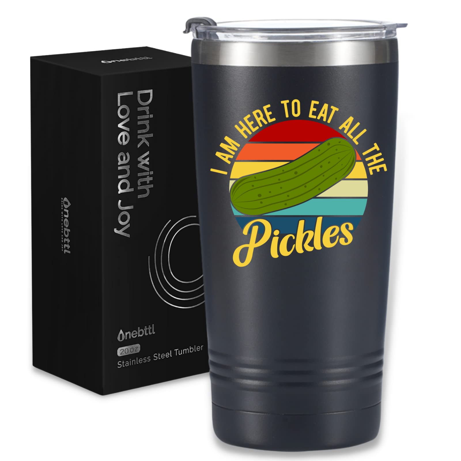 Photo 1 of Onebttl Funny Pickle Gifts for Pickle Lovers, Insulated 20 oz Stainless Steel Travel Tumbler with Straw, Brush, Lid, and Gifts Box (I AM HERE TO EAT ALL THE PICKLES)
