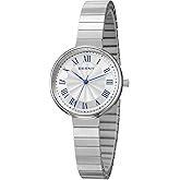 BERNY Vintage Silver Watches for Women, Dainty Women's Wrist Watch, Ladies Analog Quartz Watches with All Stainless Steel, Patent Expansion Band 3ATM Waterproof Roman Indices Fashion Birthday Present