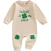 Mobbdow Newborn Infant Baby Boy Girl St Patricks Day Outfit Cutest Clover In the Patch Romper Bodysuit Long Sleeve Jumpsuit
