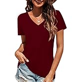 Elesomo Long Sleeve Shirts for Women Cotton Tshirts V Neck Spring Tops Basic Tee