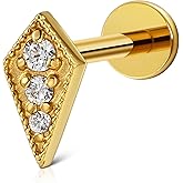 FINE4U 1PC ASTM F136 Titanium Piercing Jewelry for Tragus Conch Helix Flat Labret 16G 6mm 8mm