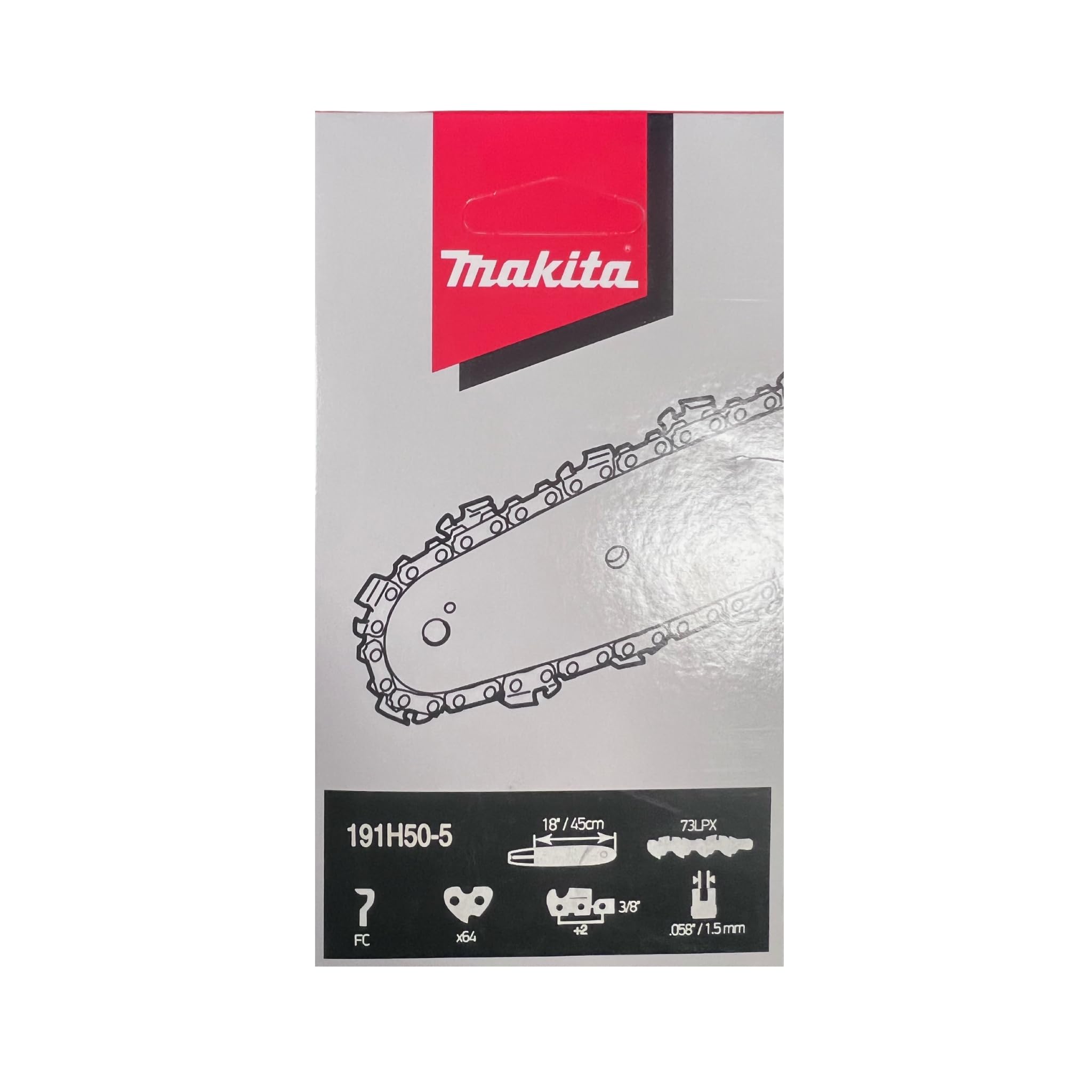 Makita 191H50-5 Saw Chain 45 cm, 73LPX, 64 Drive Links, 1.5 mm, 3/8 Inch, Full Chisel, Smooth Cut, Low Vibration, Ideal for Professionals