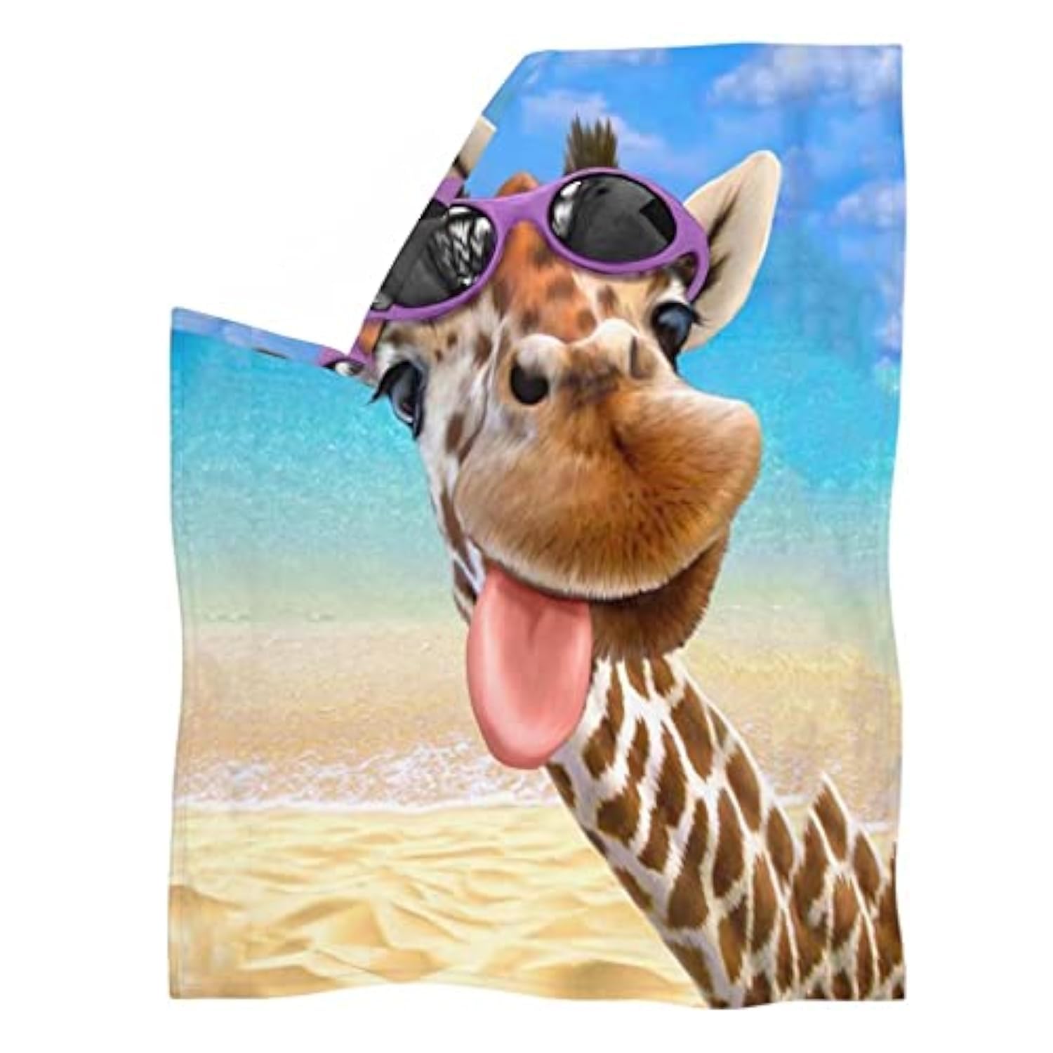 chaqlin Funny Beach Giraffe Printed Blanket,Kids Children Throw Blanket Super Softs Bedding Covers for Office Sofa Chair Bedding Couch outdoor Traveling Camping Blankets-Medium