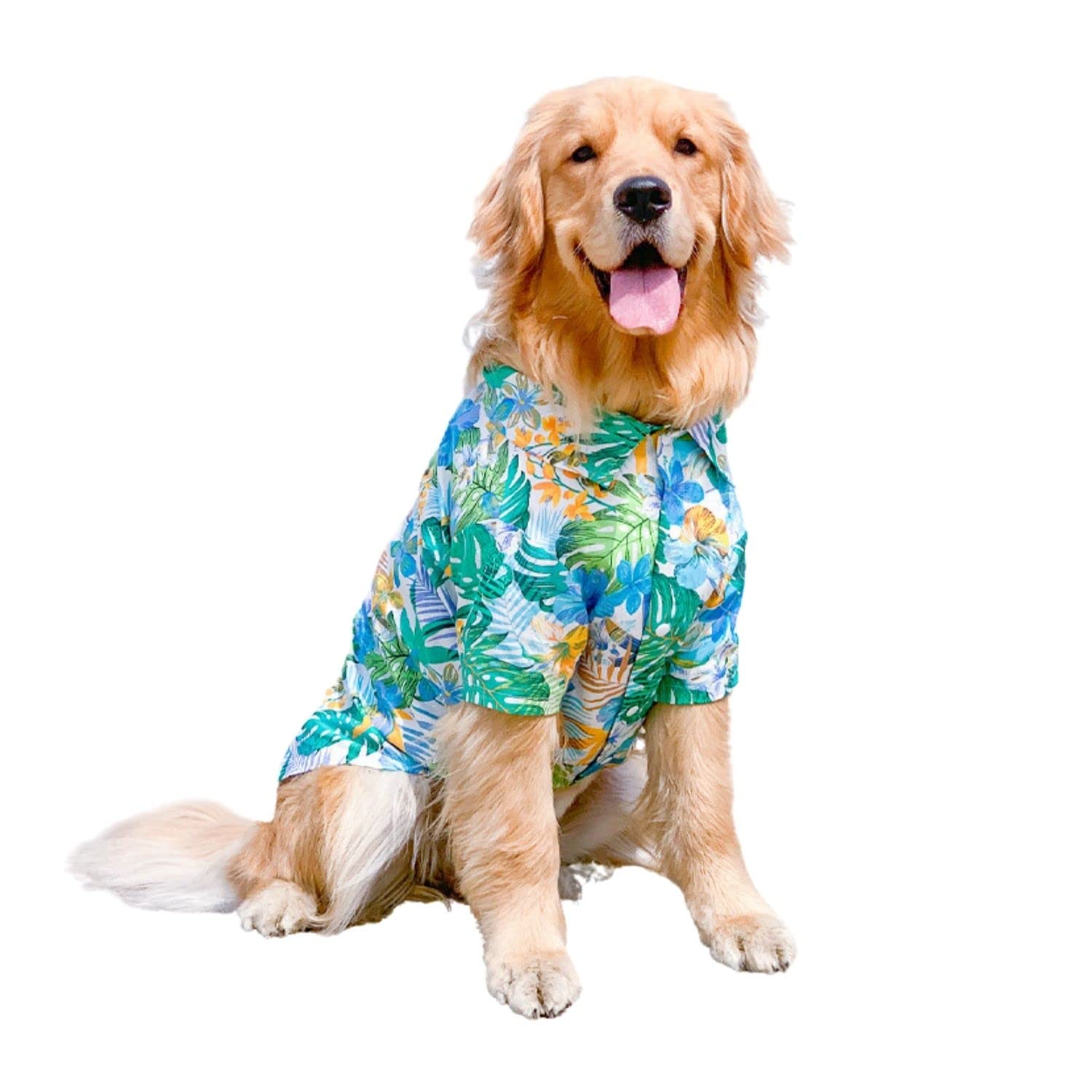 Photo 1 of Harikaji Dog Hawaiian Shirt, Summer Pet Clothes Large Dog Cool Costume Beach T-Shirt for Medium Large Dog(Blue,7XL)