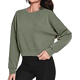 Auriviz Womens Modal Long Sleeve Cropped Sweatshirts Oversized Workout Shirts Crew Neck Pullover Crop Tops