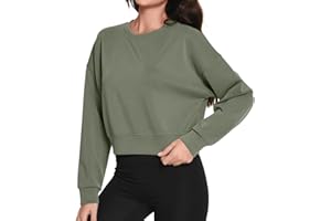 Auriviz Womens Modal Long Sleeve Cropped Sweatshirts Oversized Workout Shirts Crew Neck Pullover Crop Tops
