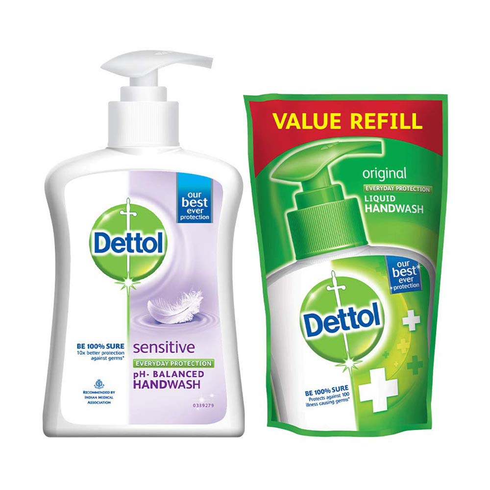 Dettol Liquid Sensitive Handwash - 200 ml with Free Dettol Original Liquid Hand Wash Pouch - 175 ml (Any Variant) : Beauty