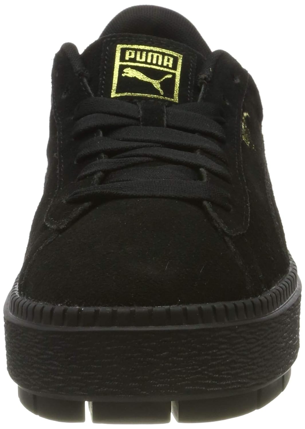puma platform trace trainers in black with gum sole
