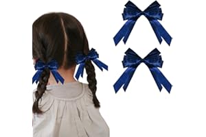 Navy Blue Hair Bows Ribbons Alligator Clips for Women Girls Bowknot Barrettes Clips Multi-layered Hair Ribbon Tassel Cheer Bo