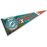 Miami Dolphins 2 Time Bowl Champions Pennant Banner Flag
