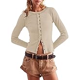 Beaully Women's Crew Neck Cardigan Long Sleeve Sweater for Women Button Down Soft Knit Ladies Cardigan Sweates Coat 6119 Beige M