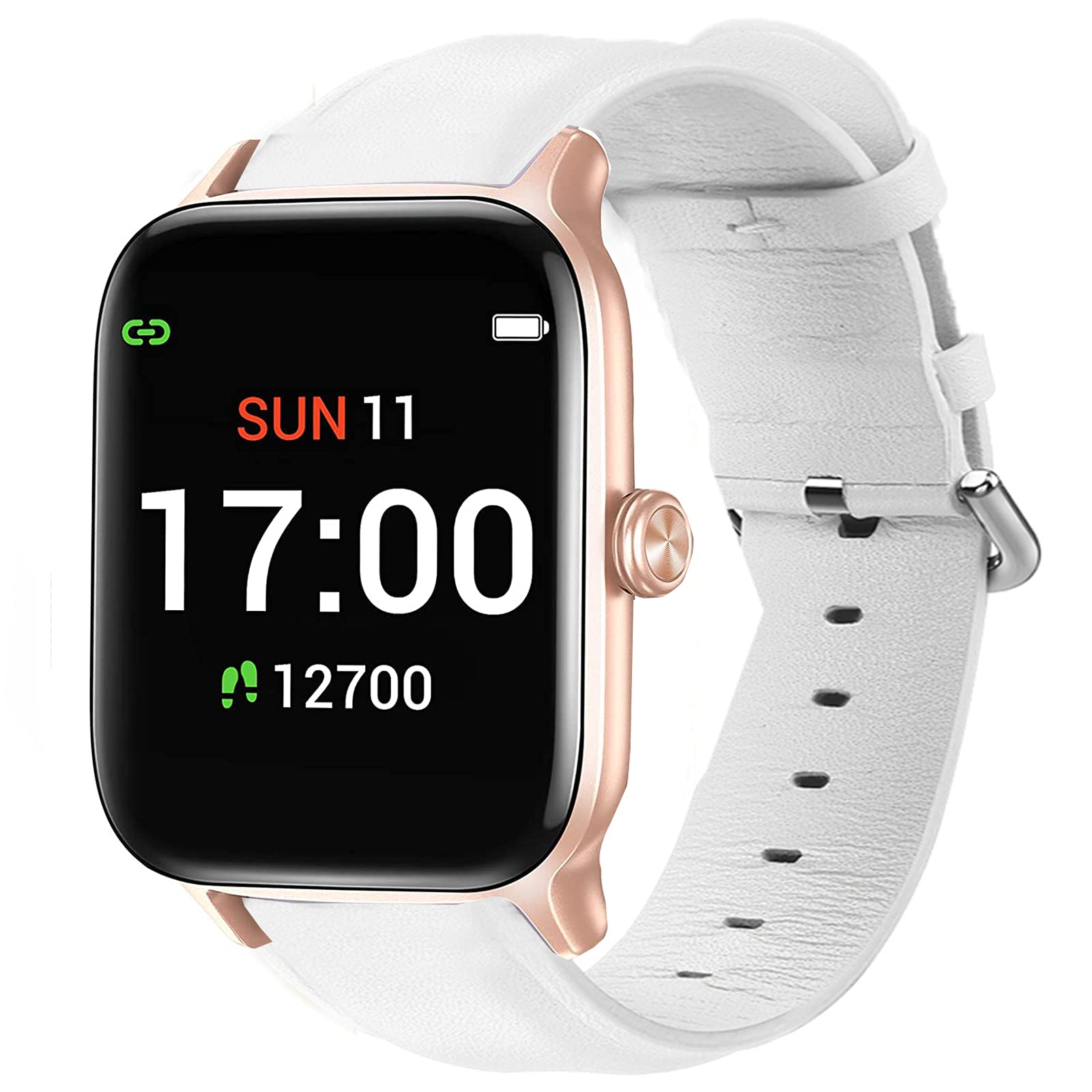Giaogor Compatible for Letsfit EW1 Band, Soft Classic Genuine Leather Replacement Strap Watchband Compatible for Letsfit EW1 Smartwatch (White)