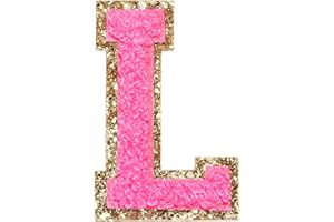 WISH YOUNG 3Pcs Chenille Letter Patches Iron on Patches Glitter Varsity Letter Patches Embroidered Patch Gold Border Sew On Patches for Clothing Hat Shirt Bag (Rose, L)