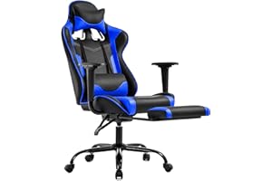 BestOffice | Ergonomic Gaming Chair | Blue | Reclining Computer Chair with Lumbar Support, Headrest Pillow, Adjustable Footrests | 360 Swivel with Heavy Duty Wheels | for Home & Office