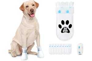 LAUHUW Disposable Dog Booties for Paw Protection - Waterproof, Adjustable Self-Adhesive Straps, 20 Count Dog Shoes for Indoor & Outdoor Use, Walking, Hiking, Post-Surgery Care(Middle)