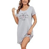 Inadays Women's Cotton Nightgown Sleepwear Short Sleeves Nightshirt Casual Print Sleepdress Loose Comfy Pajama