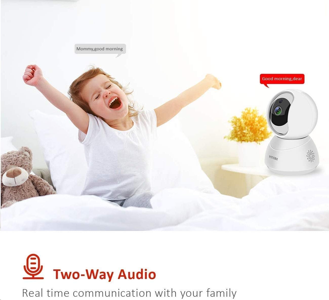 Baby Monitor, Peteme 1080P WiFi Baby Monitor with Camera and Audio 2-Way Audio with Night Vision Cloud Service Available Security Camera Compatible with iOS/Android: Camera & Photo