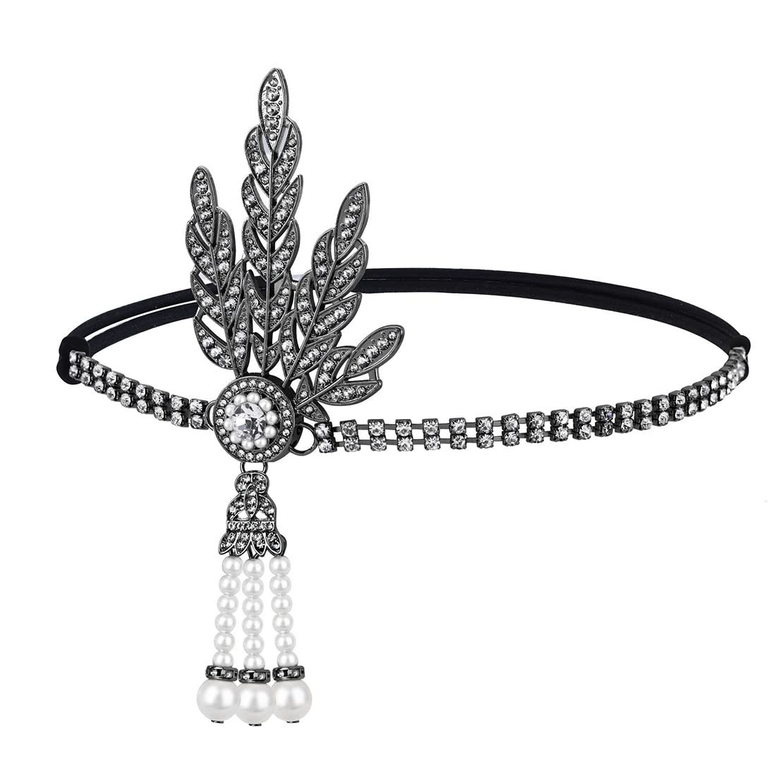 JUSTUSNX Gatsby Crystal Flapper Headband with Pearl Rhinestones, Party Supplies for Women & Girls