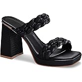 Coutgo Womens Platform Heels Chunky Heel Braided Heeled Sandals Slip on High Mules Party Summer Dress Shoes