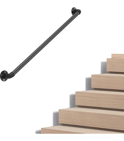 LuckIn 3ft Indoor Stair Handrail – Black Wrought Iron Safety Rail For Seniors & Mobility Aid