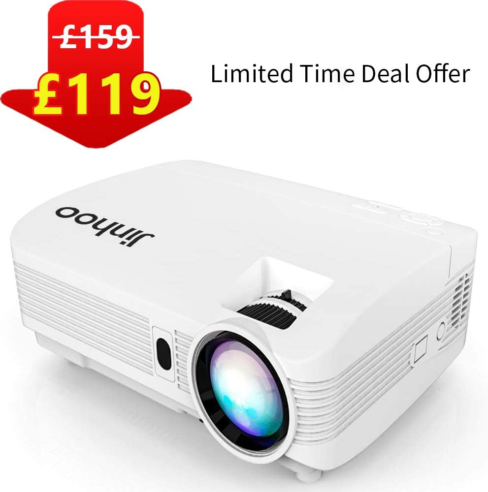 [2019 Upgrade] Jinhoo 4200Lumens Projector FULL HD Video Projector 200'' Home Cinema LCD Movie Projector Support 1080P HDMI Vga Av USB Ideal For Home Entertainment Party Games, White