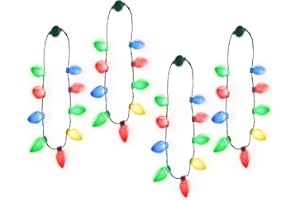 Windy City Novelties 4 Pack LED Light Up Christmas Bulb Necklace with 6 Dynamic Light Modes – Flashing Holiday Accessories for Parties, Parades & Festive Events - Bulk