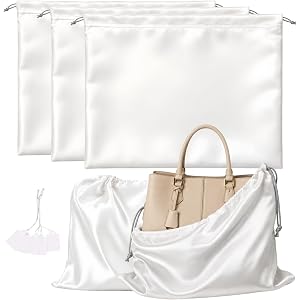 FEICHANGHAO 3 Pack Satin Purse Dust Bags for Handbags, Drawstring Handbag Dust Cover Bags for Purses, Shoes and Boots, Closet