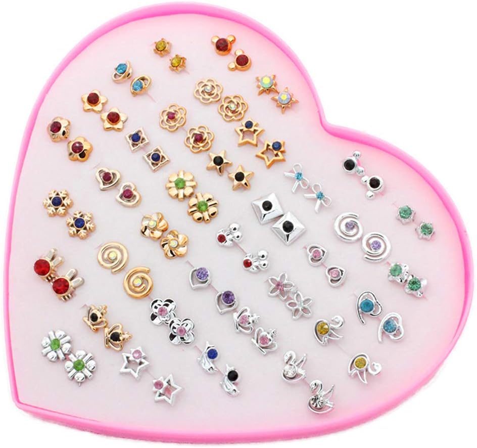 POFET 36 works Stud Earrings with Heart Shape Gift Box
