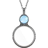 Magnifying Glass Necklace for Women, 10X Magnifying Monocle Necklace Pendant Vintage Reading Magnifier Lens (Blue)