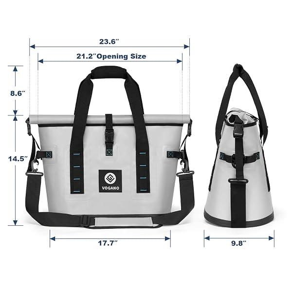 VOGANO 40 CAN SOFT COOLER BAG – INSULATED LEAK-PROOF LARGE COOLER BAG WITH ROLL-TOP WATERPROOF SEAL | PORTABLE ICE CHEST FOR CAMPING, BEACH, TRAVEL, PICNICS | 24HR COLD RETENTION (GRAY)