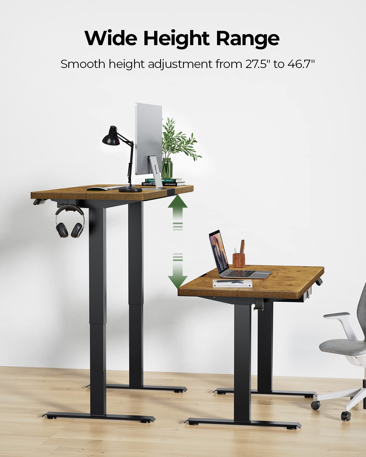 Marsail Standing Workstation with Drawer, 48x24 Adjustable Height Table, Electric Sit-Stand Station, Ergonomic Home Office Setup for Computer, Gaming, Rustic Style