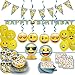Emoji Birthday Party - 16 Guest- Supplies, Decorations, Balloons - Plates, Napkins, Happy Birthday Banner, Pennant String, Hanging Swirls, Emoji Balloons, Table Centerpieces. Emoji Tableware and Deco