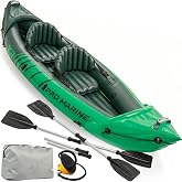 Brone Inflatable Tandem Kayak Set with Seats, Paddles, Pump, and Bag | Two-person inflatable kayak with 400 lb capacity, 2 seats, 2 paddles, pump, carry bag, and repair kit for lake days.