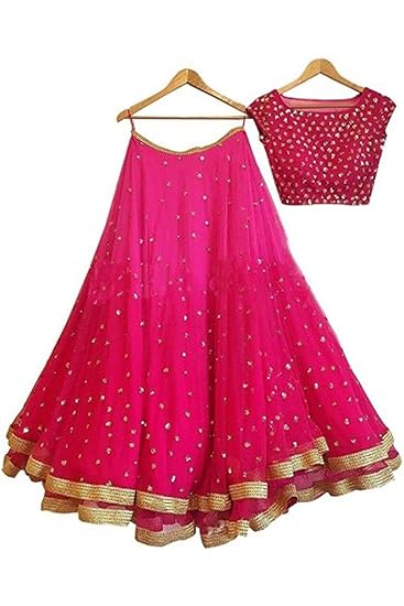 Womens Georgette Embroidery Work Lehenga Choli (YF-8, Pink, 40 W x 30 L)